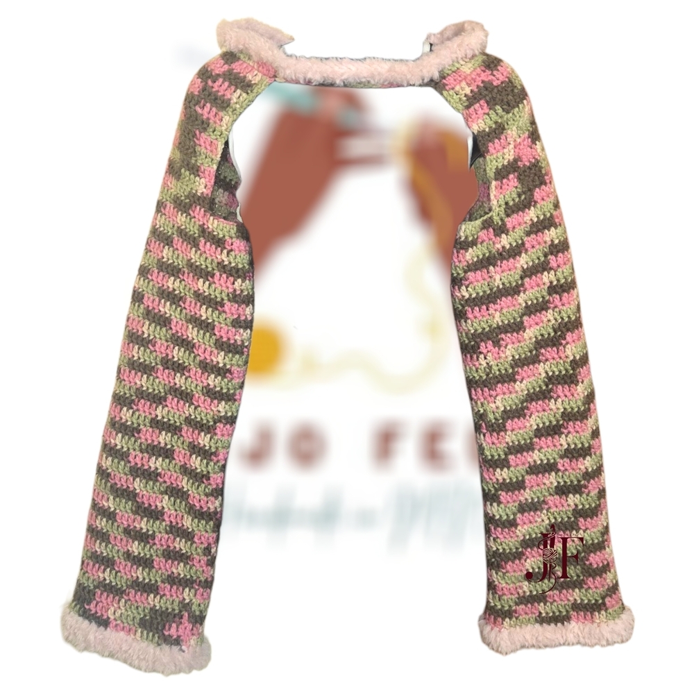 Pink Camo w/Fur Handmade Crochet Sleeves Shrug, Multi Size, Adult, Y2k, Fall - Picture 4 of 4